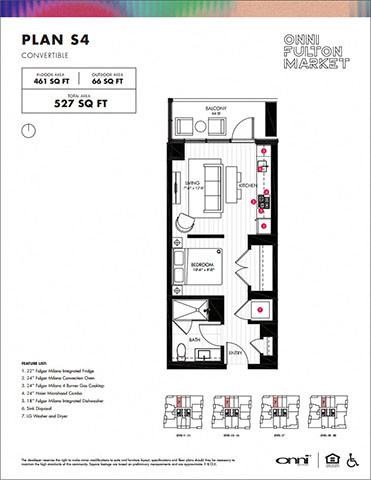 Floor plan for studio, 1 bath, 461 sqft